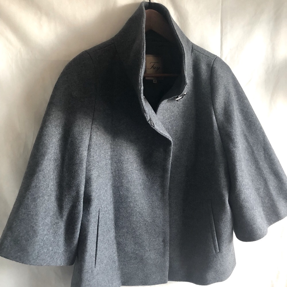 Fay Gray Wool Blend Cape Style Flared Jacket XS